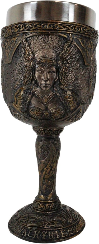 Ebros Norse Mythology Viking Spirit Goddess Valkyrie Odin Maiden 7oz Resin Wine Goblet Chalice With Stainless Steel Cup Liner Norselandic Celtic Trinity Knotwork Figurine Kitchen Accent