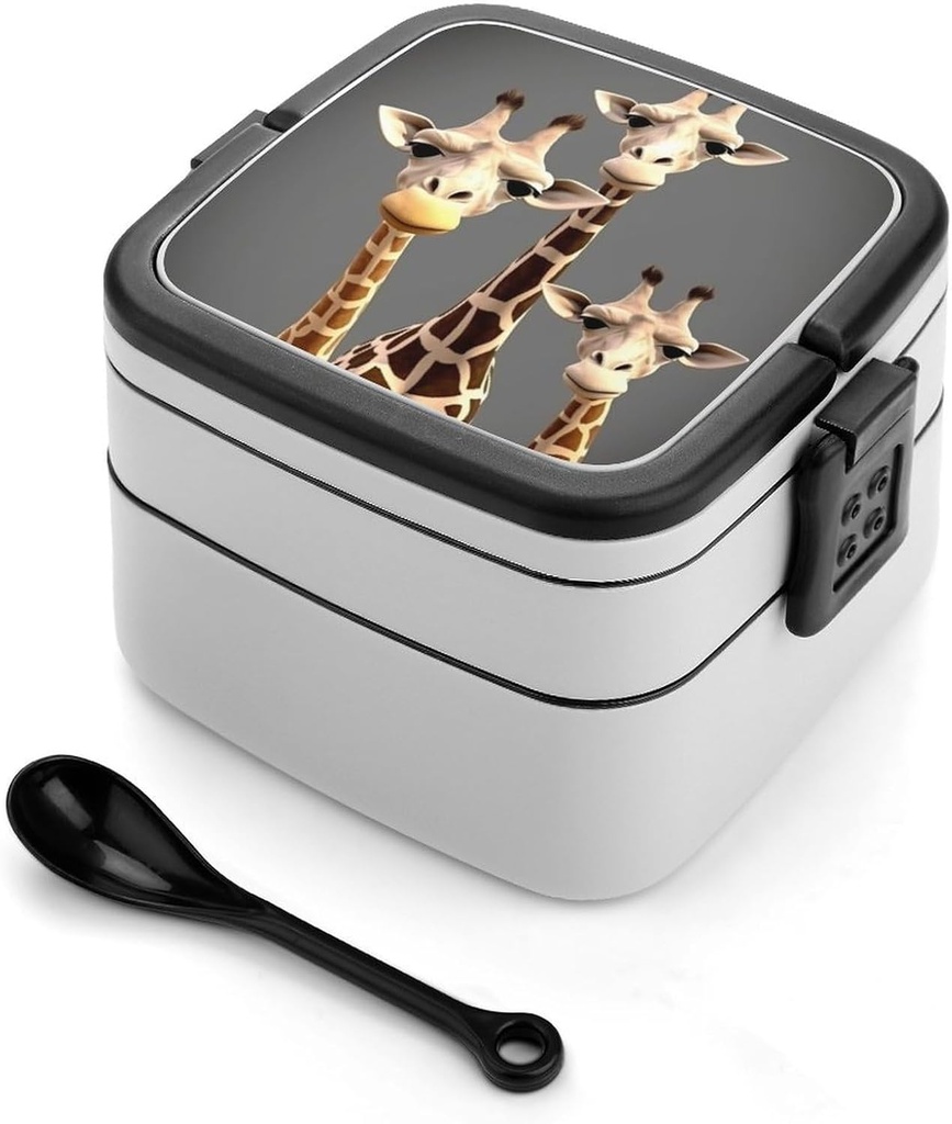 Bento Lunch Box for Women Lunch Containers for Adults Three Giraffe Double Layered Lunchbox Large Capacity Bento Box with Cutlery for Work Picnic Camping Travel, style
