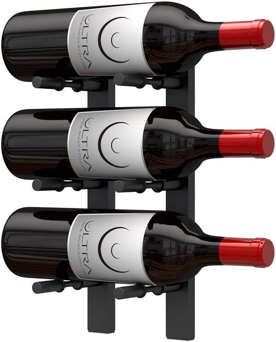 Ultra Wine Racks Wall Mounted Label-Out Wine Racks (1 Foot 1 Deep, Matte Black, 3 Wine Bottles) - Modern Metal Wine Storage, Modular Design for Home Bar, Kitchen, Dining Rooms, & Wine Cellars