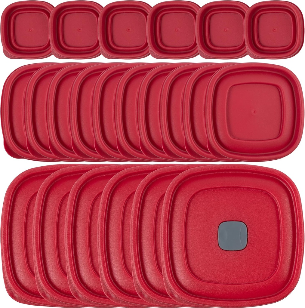 Replacement Lids for Rubbermaid Food Storage Containers - Includes 22 Lids: (6) Fits 1/2-Cup, (10) Fits 1.25-Cup, and 2-Cup Sizes, (6) Fits 3/5/7 Cup Sizes (Red)