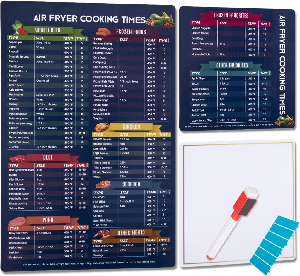 Libite Air Fryer Cooking Times Magnetic Cheat Sheet For Beginners & Experts, Air Fryer Cooking Guide, Kitchen Gadgets