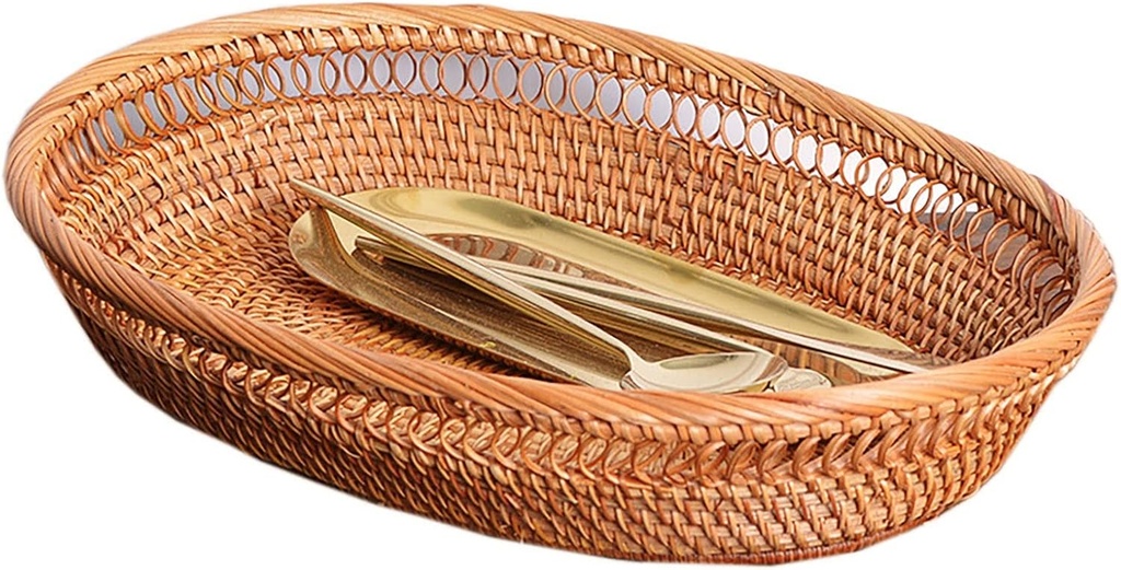 Rattan Bread Basket Woven Storage Basket Kitchen Wicker Bread Box Rattan Toys Storage Boxes Oval Fruit Plate Trays Organizer Home Decor