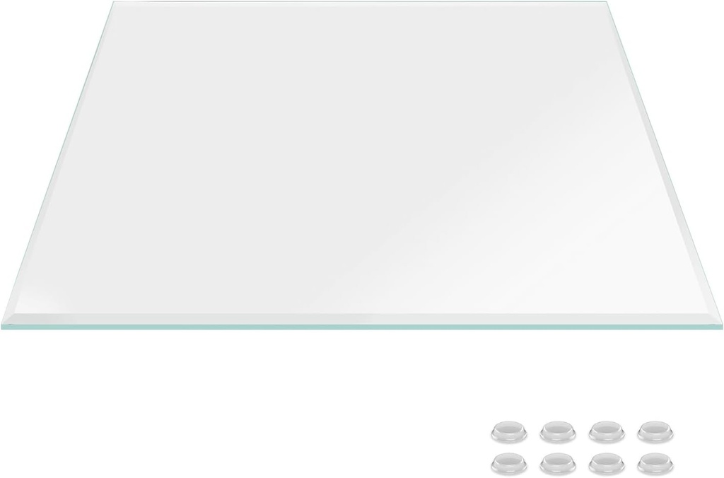 22 Inch Square Ultra Clear Glass Table Top, Beveled Edge, Low Iron Extra Clear Tempered Glass 1/2 Inch Thick, Replacement for Dining, End, Outdoor Patio Tables & Table Protector.