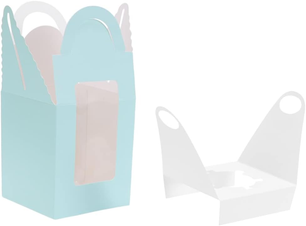 50pcs Windowed Muffin Box Paper Cups Blue Portable Cupcake Containers Inserts for Pudding Packaging Food Grade Kraft Paper for Desserts and Storage