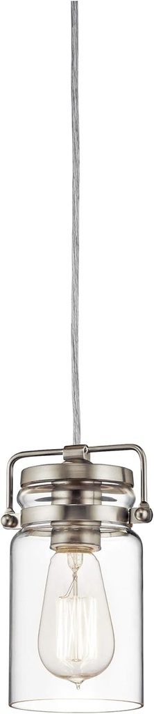 Kichler Brinley 7.75" Kitchen Pendant in Brushed Nickel, Mini Farmhouse Pendant with Clear Glass, (7.75" H x 4.75" W), 42878NI, 1-Light