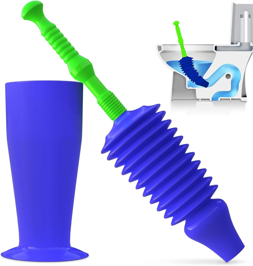 Luigi's World's Best Plunger - Unclogger Tools for Unblocking Toilet - Heavy Duty Plungers with Unique Unblocker Design - Remover Tool to Unblock Toilet Blockage - Blue and Green