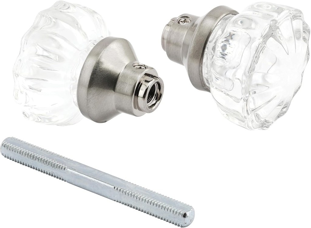 Prime-Line E 28315 Mortise Style Fluted Glass Door Knobs - Perfect for Replacing Broken Antique Lock Sets on Interior Doors, Features 2 In. Outside Diameter Knobs, Satin Nickel (Single Pack)