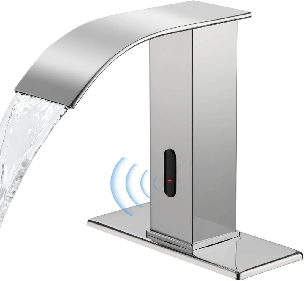 Automatic Motion Sensor Faucet with Waterfall Spout,Stainless Steel Sink Faucet with Hole Cover Plate (Regular, Chrome)