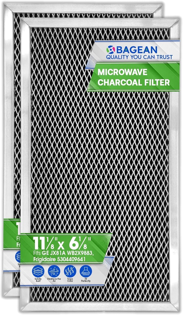 Microwave Charcoal Filter 11.2" x 6.1" for JX81A WB2X9883 GE Microwave Filter Replacement - Carbon Filter Freshens and Filters Kitchen Oven Air in Over-the-Range Stove Fan (2-Pack)