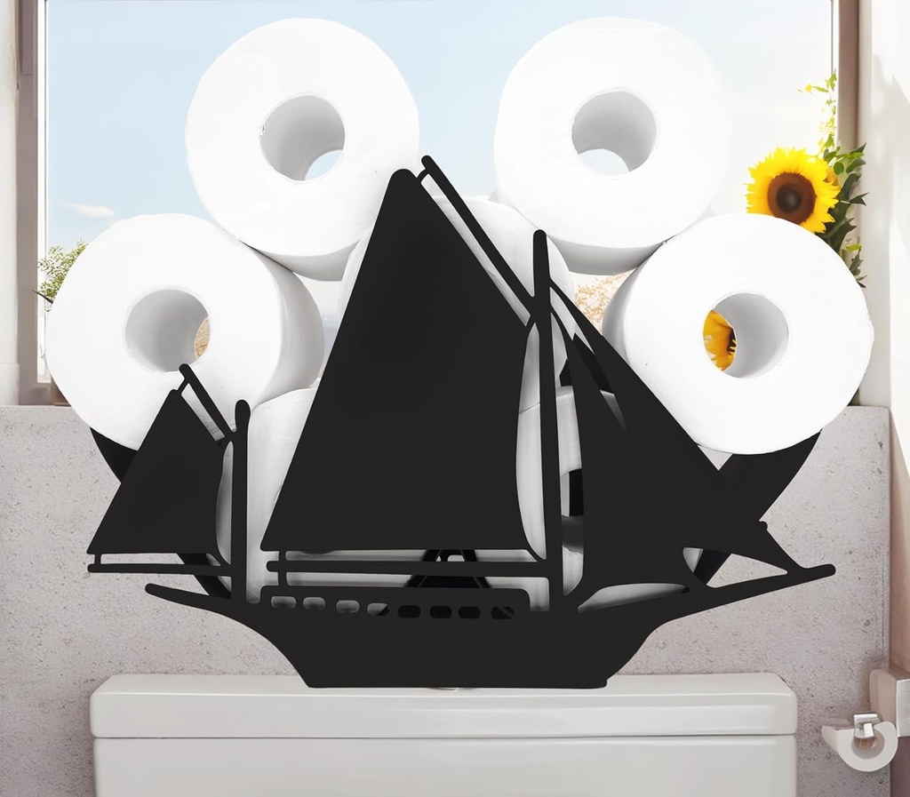 Teaeeno Sailboat Toilet Holder Paper Storage,Animals Storage Paper Holders for Bathroom,Freestanding Metal Animal Toilet Paper Holder Home Decor,Black Metal Toilet Organizer Hold Extra 8 Rolls