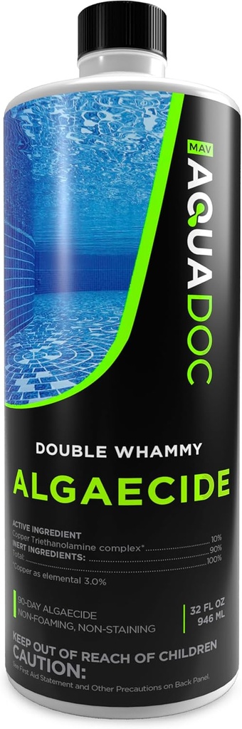 Copper Pool Algaecide for Swimming Pool - 90 Day Algaecide for Inground Pool to Prevent and Remove Pool Algae - Super Algaecide for Pool Opening - AquaDoc 32oz
