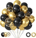 Black and Metallic Gold Balloons, 50PCS 12 Inch Black and Gold Confetti Balloon Party Decorations for Birthday,Graduation,New Years,Wedding,Engagement Party Decorations