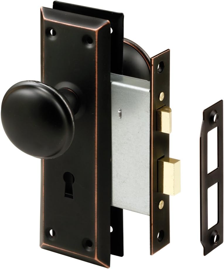 Prime-Line E 2495 Mortise Keyed Lock Set with Classic Bronze Knob – Perfect for Replacing Broken Antique Lock Sets and More, Fits 1-3/8 In.-1-3/4 In. Interior Doors (Single Pack)