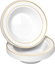 50 Disposable White Gold Trim Plastic Soup Bowls | 14 oz. Premium Heavy Duty Disposable Dinnerware with Real China Design | Safe & Reusable and Great for Parties or Weddings. (50-Pack) Gold