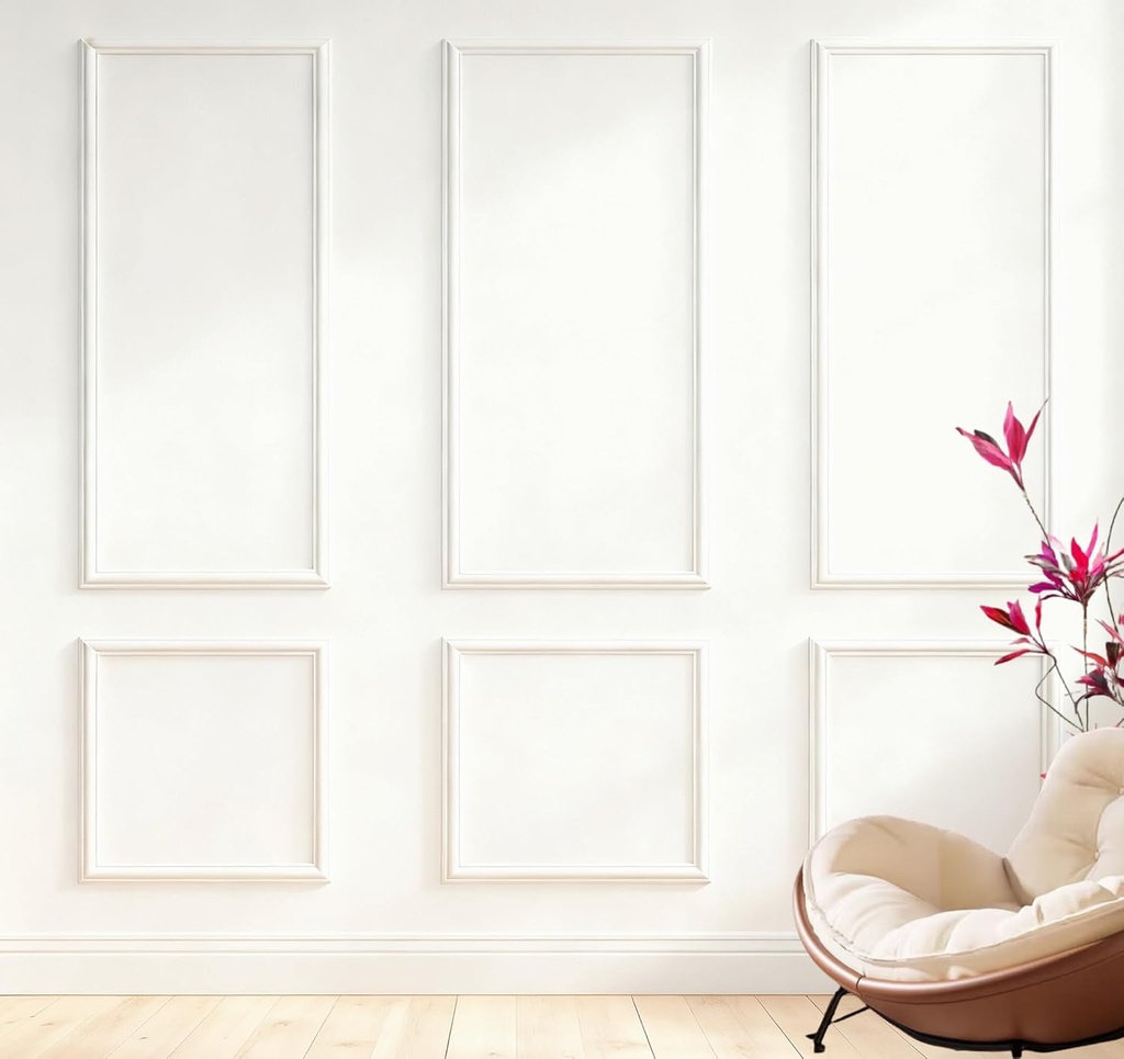 Pre-Cut Wall Molding Set of 6 pcs, Self-Adhesive Borders for Walls Ready-to-Assemble Wainscoting Wall Panel for Home Decoration Headboards & Living Rooms