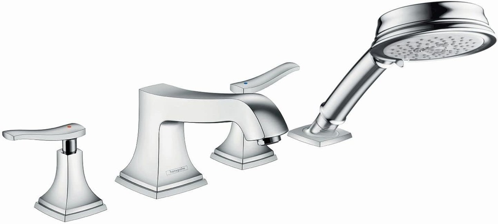 hansgrohe Metropol Classic Classic 2-Handle 18-inch Wide Roman Tub Filler Freestanding Bathtub Faucetand Shower Set in Chrome, 31441001