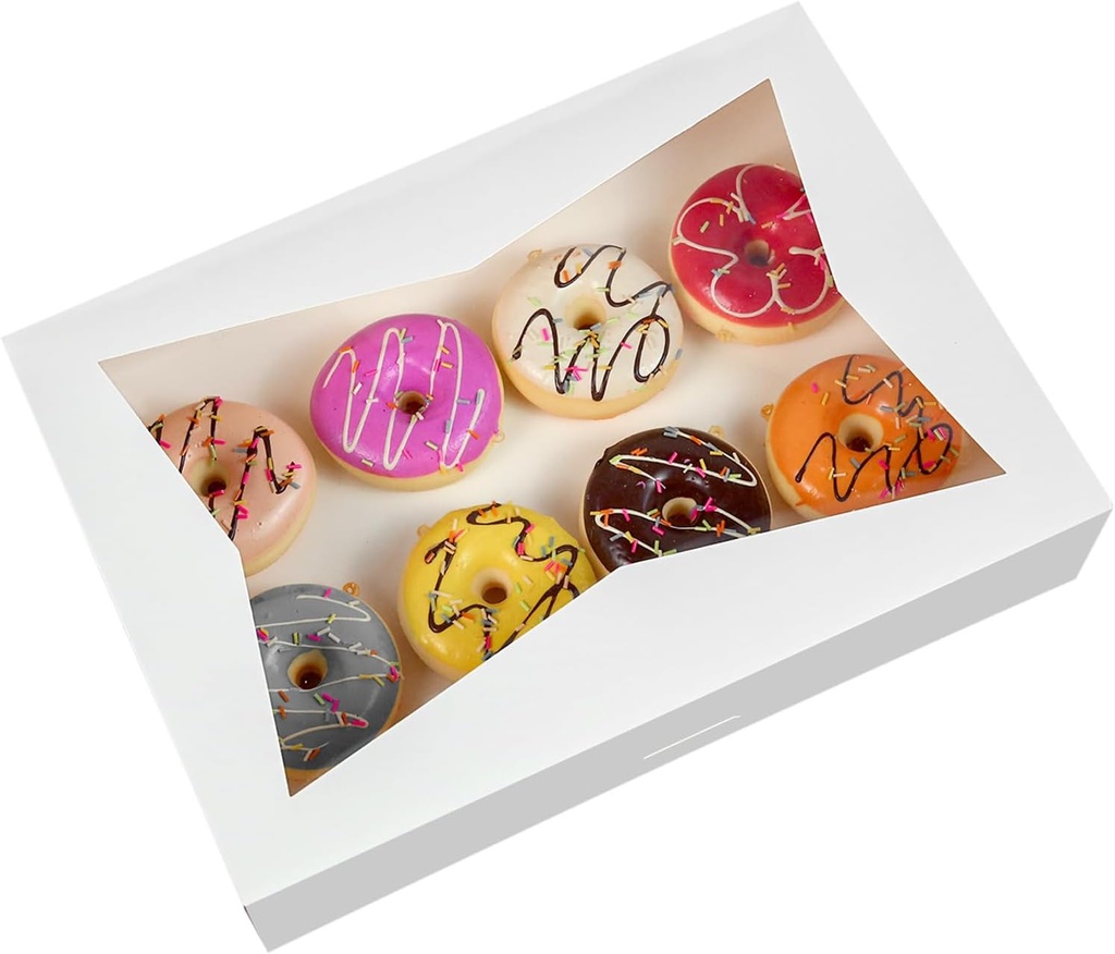 ONE MORE 14 x10 x 3inch White Lock Corner Window Bakery Cookie Boxes, Large Paperboard Container with PVC Windows for Pie, Pack of 12