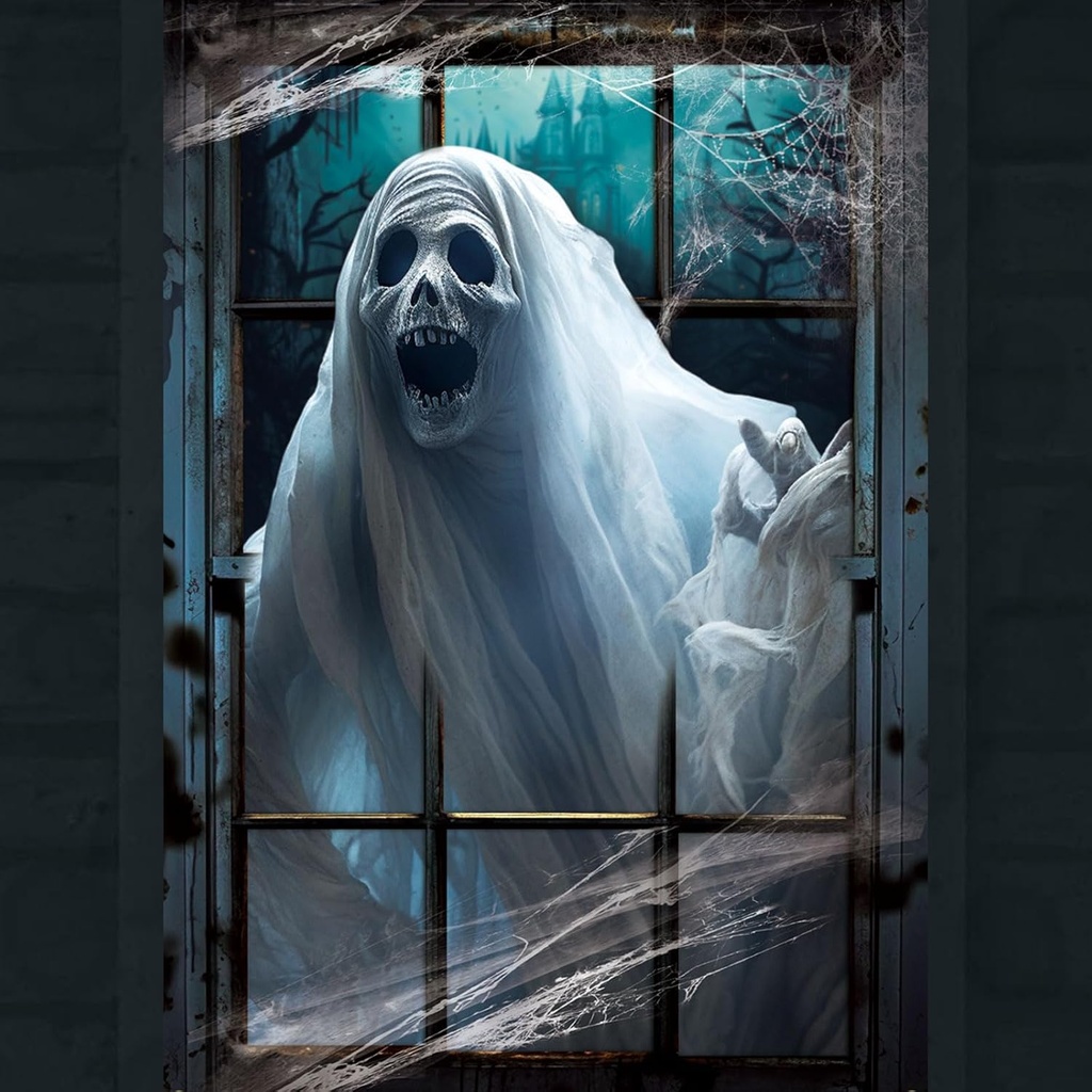 CCINEE Halloween Ghost Window Door Cover,Spooky Large Curtain with Rope Door Wall Cover for Haunted House Indoor Outdoor Halloween Poster Supplies