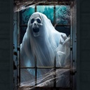 CCINEE Halloween Ghost Window Door Cover,Spooky Large Curtain with Rope Door Wall Cover for Haunted House Indoor Outdoor Halloween Poster Supplies