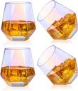 Diamond Wine Glasses Set of 4 for Rocks Whiskey 10 oz Crystal Bourbon,Cognac,Scotch,Cocktails Glass (Rainbow, 4)