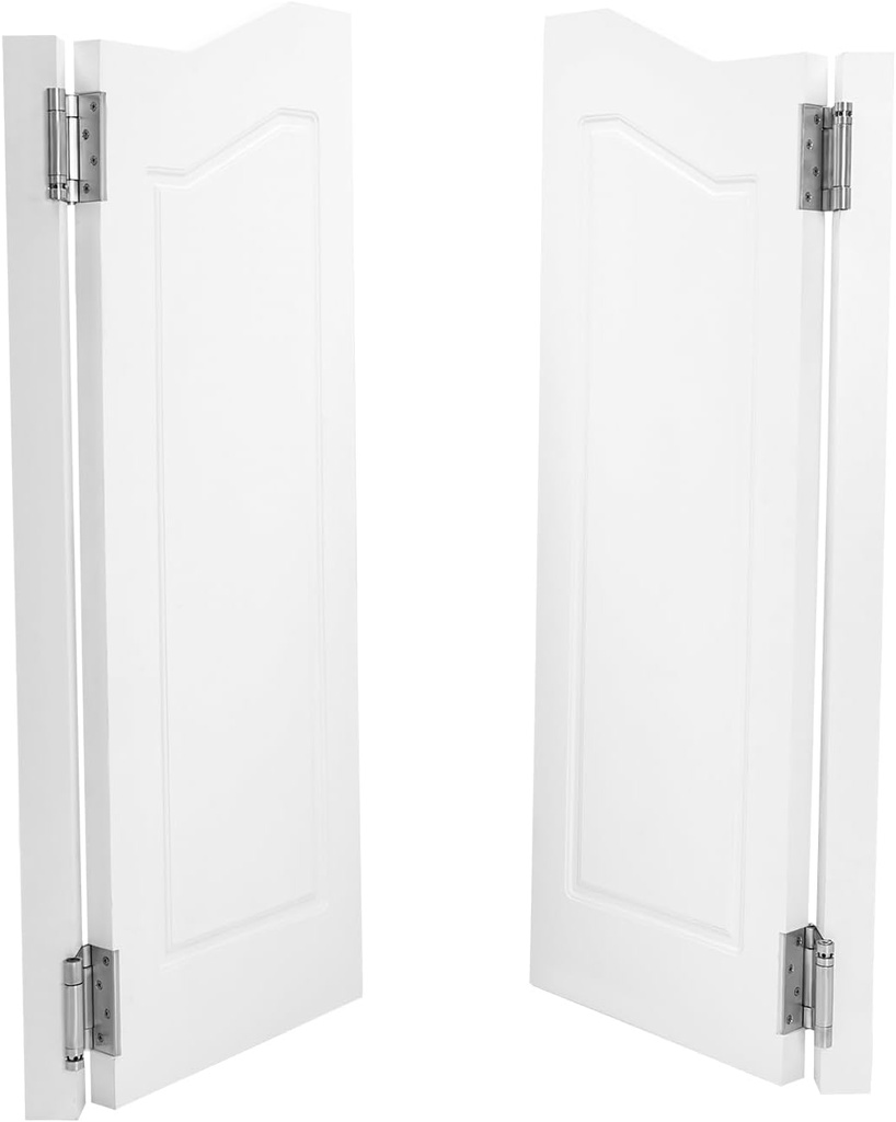 Double Swinging Door, White Wood Cafe Door Swing Saloon Doors with Metal Hinges, Bar Saloon Swinging Doors for Kitchen Stairs Bedroom Entrance (32 * 42 * 1.4in, Border Pattern)