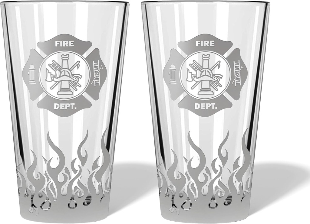 Firefighter gifts for men - Firefighter Chief Fireman Fire Fighter Gift Growler Pint Glass Thin Red Line Chief Captain Promotion Retirement Gifts (Maltese Cross, Double Pint Gift Box)