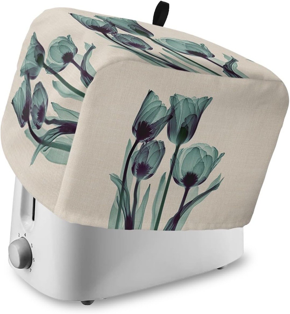 2 Slice Toaster Cover, Bread Machine Cover Abstract Transparent Teal Turquoise Flower Tulip Kitchen Appliance Dust Cover with Top Handle Fingerprint Protection Lightweight Kitchen Toaster Cover