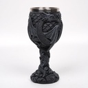 Medieval Dragon Goblet with Stainless Steel Chalice Gothic Chalice Dark Gray Resin Dragon Design Fantasy Collectible Wine Glasses (Black)