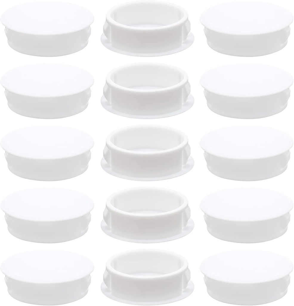 15PCS 32mm(1 1/4) White Hole Plugs Plastic Flush Type Hole Plugs Snap in Locking Hole Tube, Furniture Fencing Post Pipe Insert End Caps (White)