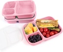Bento box, 3 snack containers with 3 compartments, reusable meal preparation containers, lightweight lunch containers for children and adults, Stackable, Work, and Travel(Wheat(Pink))
