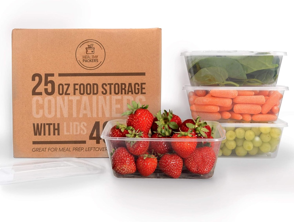 Healthy Packers Plastic Food Storage Containers with Lids 25 oz - Freezer Storage Containers with Lids - Freezer Safe, BPA Free, Reusable (Set of 40)
