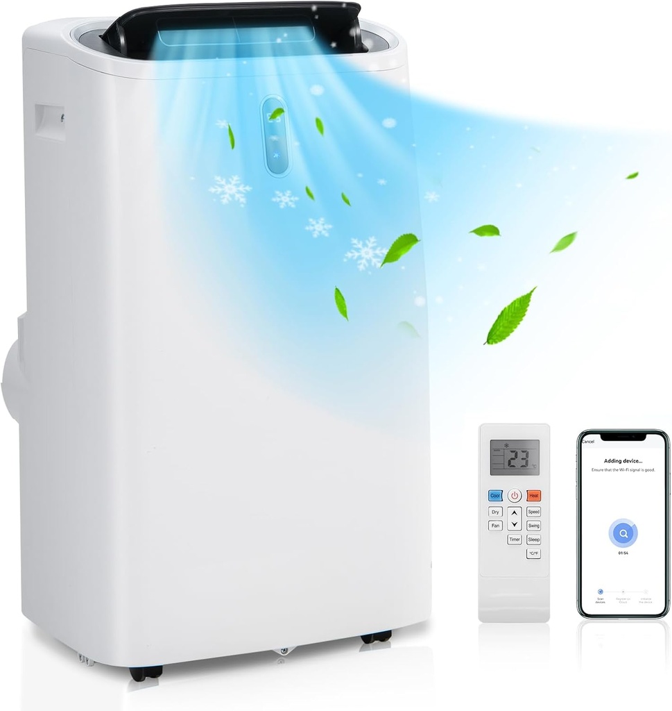 DORTALA 12000 BTU Portable Air Conditioner and Heater, 4-in-1 AC Unit with Dehumidifier, Heat, Cool, Fan, Standing AC with WiFi Smart App Control, 24H Timer, Remote Control, Cools up to 450 Sq. Ft
