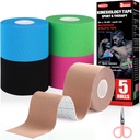 5 Rolls Kinesiology Tape, 5 Colors 2 inch x 16.4 Feet Waterproof Athletic Tape, Uncut Kinetic Tape, Elastic Muscle Tape, Sports Tape, Knee Tape for Exercise and Daily Use