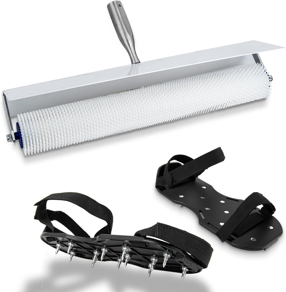 Self-Levelling Cement Tool Kit,Spiked Screeding Compound Roller,Floor Construction Roller Spiked Shoes,500mm Self Leveling Cement Tools Epoxy Flooring Spike Roller