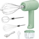 USB Rechargeable Electric Mixer and Egg Beater, Features Egg White Separator and Three Multi-Function Mixing Attachments (Green)