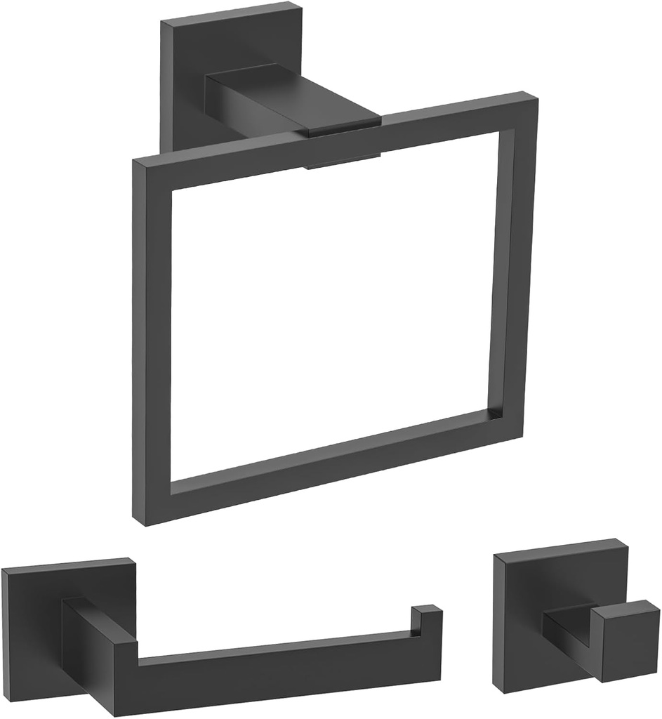 TURS Black 3-Piece Towel Holder Set Towel Ring Toilet Paper Holder Towel Hook, Stainless Steel Bathroom Hardware Set, Wall Mounted.