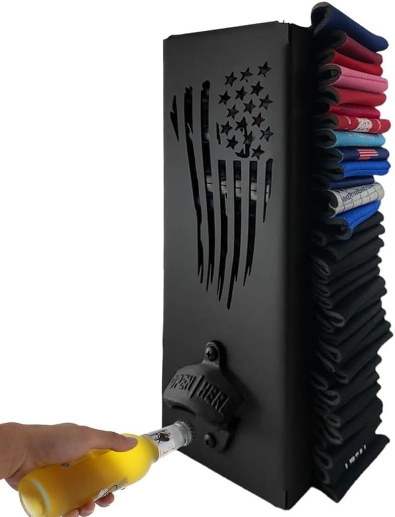 Wall-Mounted Can Cooler Dispenser with Dual Bottle Openers, 2-in-1 Beer Holder Rack for Parties & Bars