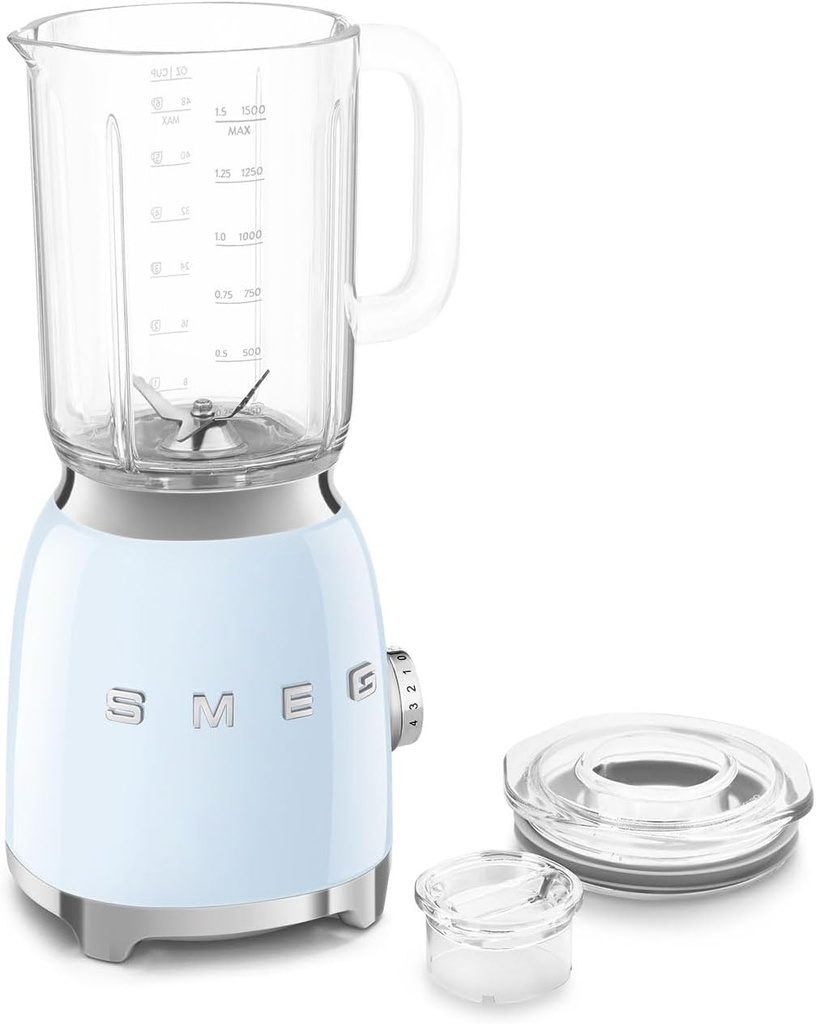 SMEG BLF03 Retro Style Blender – 600W Countertop Blender with 48 oz BPA-Free Jug, 3 Speeds + Pulse, Ice Crush & Smoothie Functions – 50s-Inspired Design-Pastel Blue
