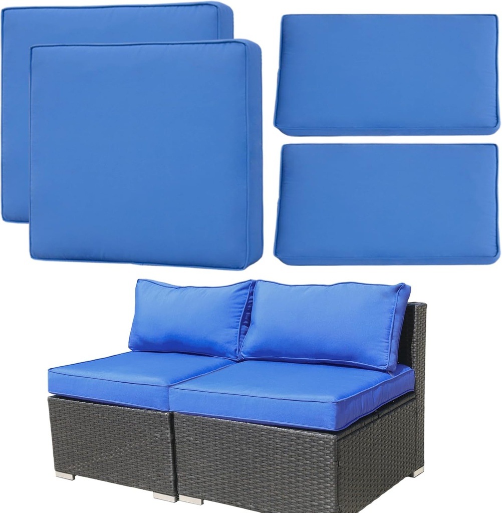 4Pcs Patio Cushion Covers Replacement,FKS LIFE Outdoor Patio Seat Cushion Covers Furniture Sofa Covers,Waterproof Back Cushion Slipcovers Washable Pillow Cover with Zipper(25.6×25.6×3.94inches,Blue)