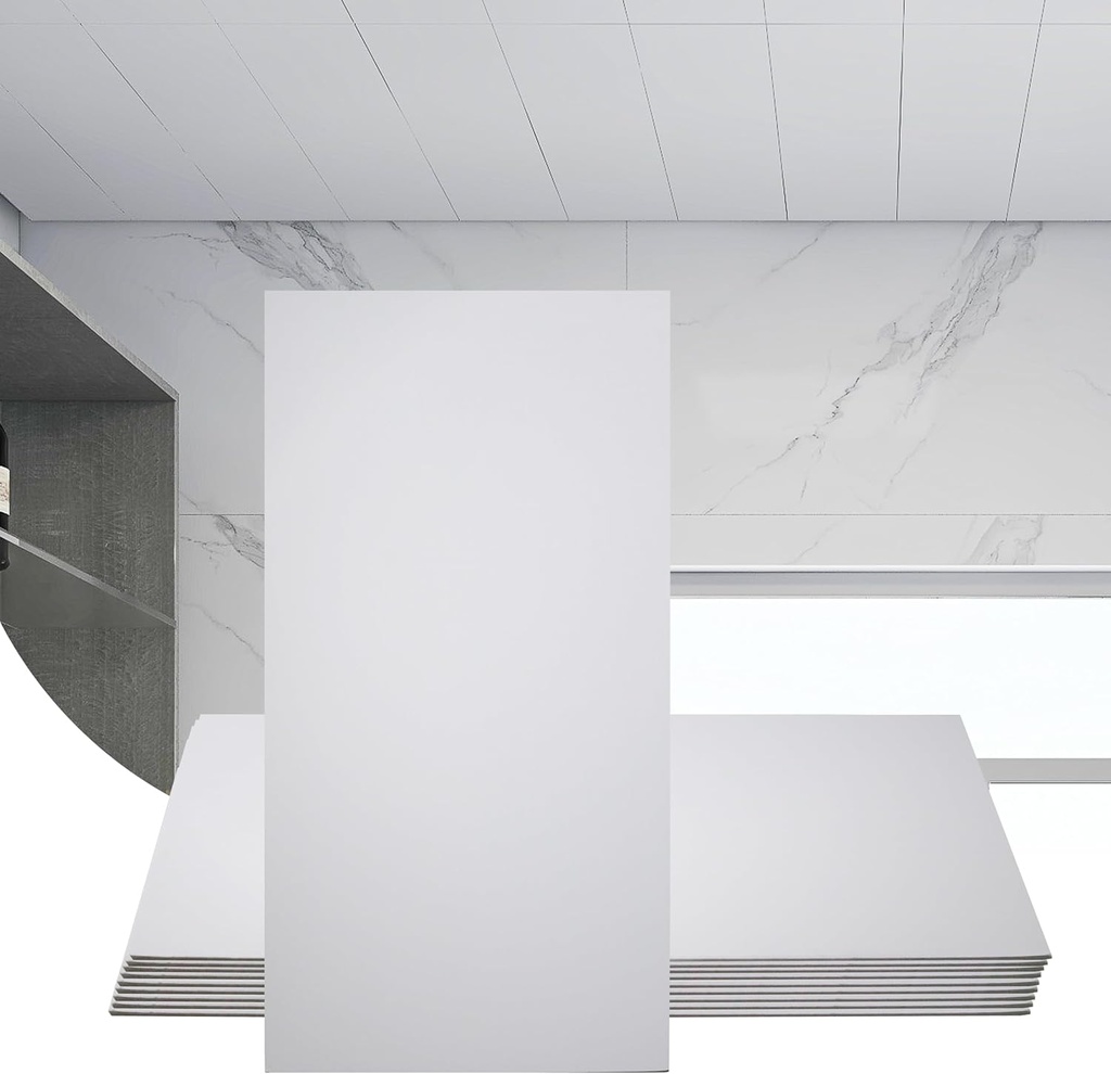 Sunnyglade 10-Pack Drop Ceiling Tile 2ft x 4ft, Smooth White PVC Ceiling Panel 24 x 48in, 5mm thicknesses Waterproof Reusable and Fire-Rated, 80 Sq. Ft (10, White)