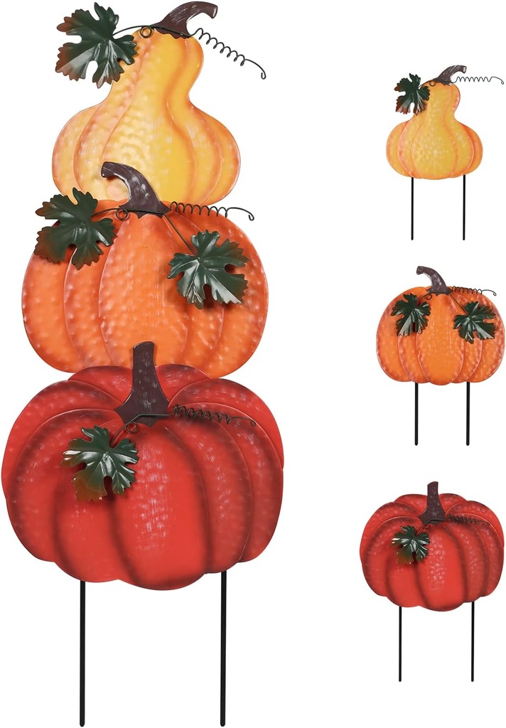 hogardeck Outdoor Fall Decorations for Home, 34" Decorative Garden Stakes with 3 Stacked Pumpkins for Fall Decor, Metal Yard Signs for Garden Home Lawn Patio Thanksgiving Decorations