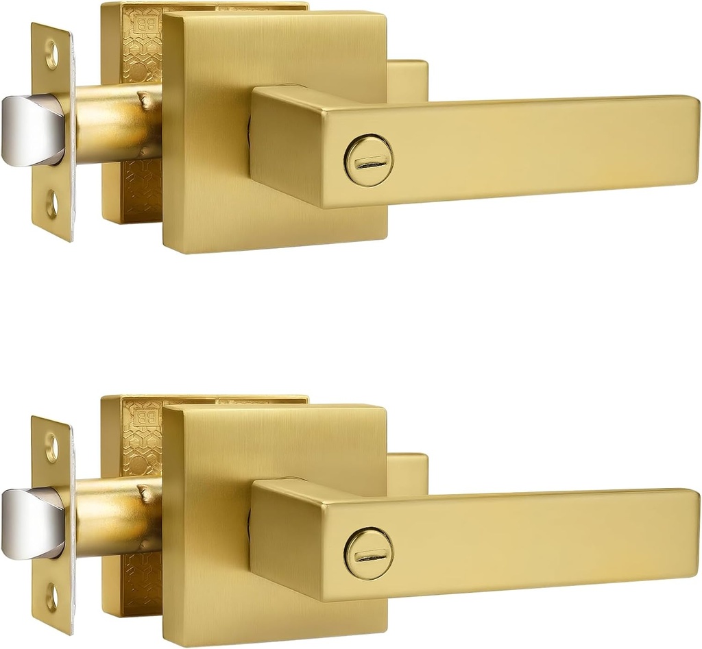 Probrico Gold Privacy Door Handle Lockset Heavy Duty Interior Door Lever for Bedroom Reversible Keyless Handleset Door Knob 2 Pack