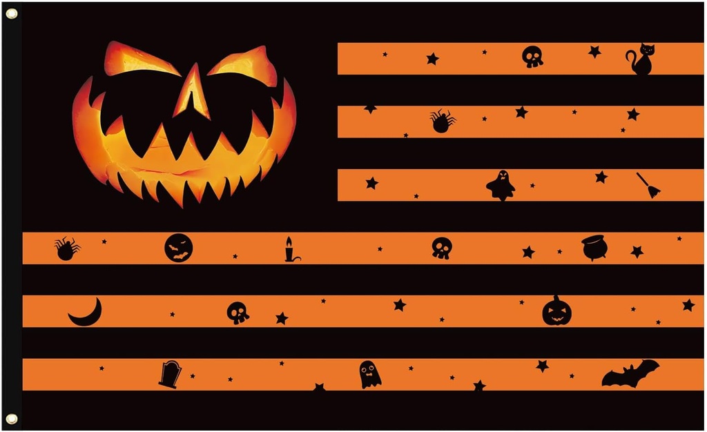 Halloween Flag 3 x 5 ft Outdoor Yard Double Jack O Lantern Stripes Halloween Garden Decorations Banner Scary Pumpkin Flags