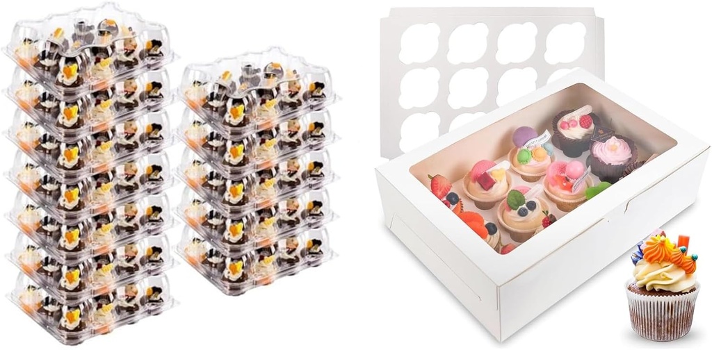 Bundle of 30 Pack Cupcake Containers and 6 Pack Cupcake Boxes for 360 Cupcakes