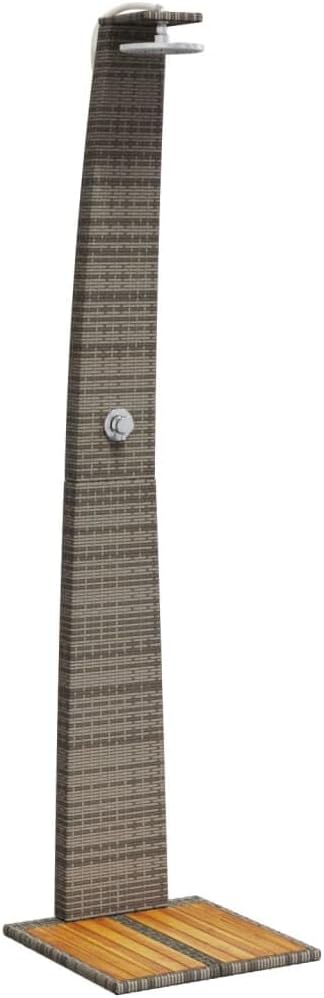 vidaXL Outdoor Shower - Grey Poly Rattan/Acacia Wood, Weather-, Freestanding, 22.05 lbs - Garden/Pool Furniture