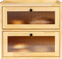 Sunhoo Double Layer Bread Box (L14.4in*W9.4in*H13.4in/Yellow) and Single Wooden Bread Storage(L14.37in*W9.25in*H8.66in/Yellow) Rustic Bread Keeper Farmhouse Food Organizer Pantry Shelf Acrylic Window