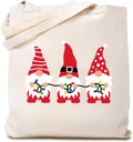 TSIIUO Women's Gnome Christmas Canvas Tote Bag Gnome Lover Casual Tote Bag Holiday Reusable Shopping Bag Funny Gifts