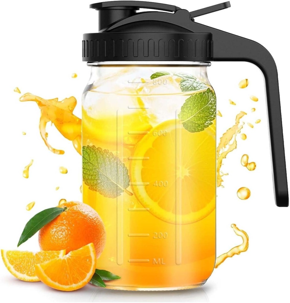 32oz Glass Mason Jar Pitcher - Cold Brew Coffee Maker with Stainless Steel Filter, Spout Lid, Leak-Proof for Iced Tea & Drinks