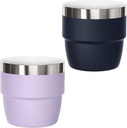 4 oz Espresso/Coffee Cup, Ceramic-Lined 18/8 Stainless Steel, Double-Wall Vacuum Insulated, Stackable, Dishwasher Safe, Fits Most Espresso Machines (Lilac & Navy, 2 Pack)