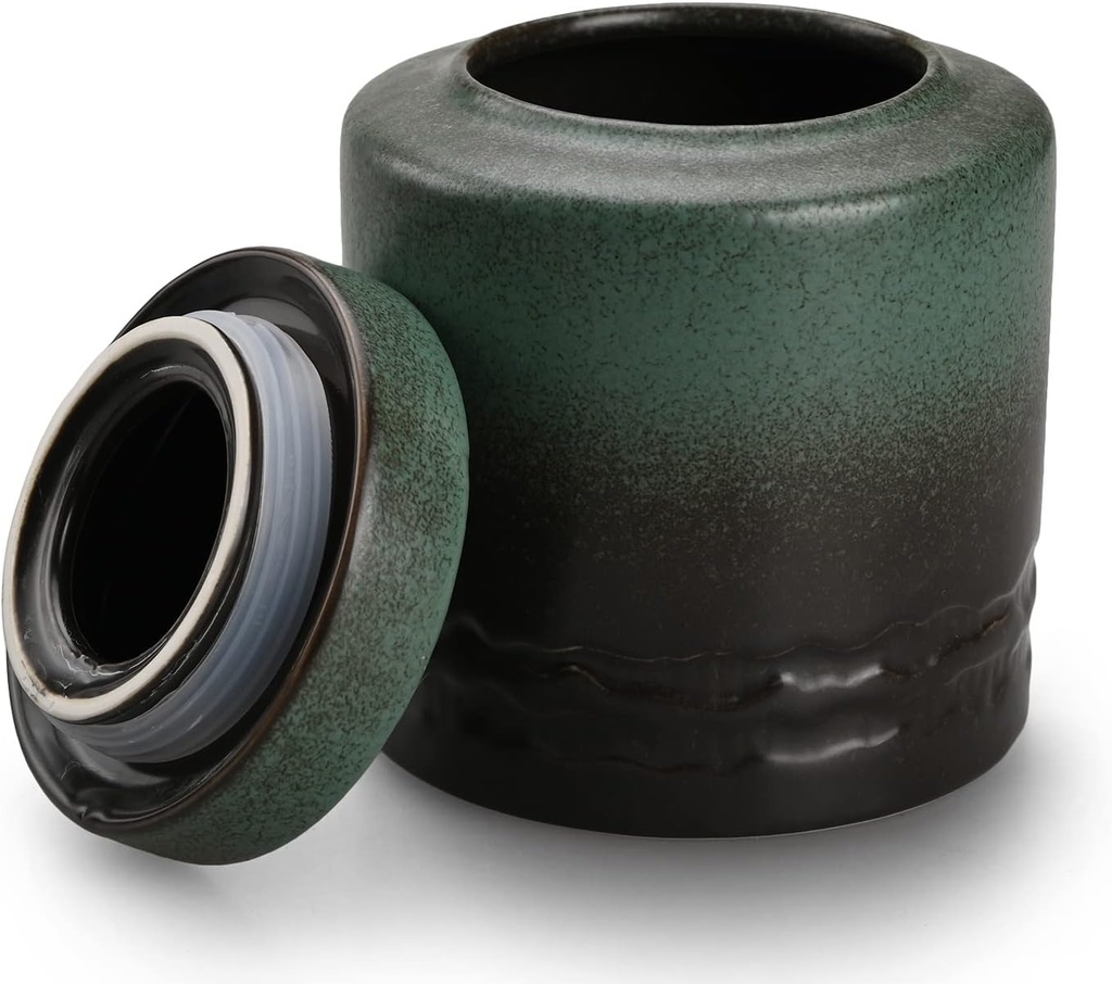 Food Storage Jar Ceramic Cylindrical Kitchen Canisters with Airtight Lid for Coffee, Tea, Herb, Sugar, Spice, Nuts (Vintage Green(large))